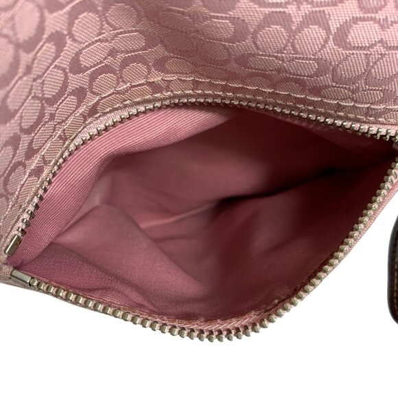 COACH F10944 Signature Logo Jacquard Suede Pink Shoulder Crossbody Bag + Tag - Picture 9 of 13